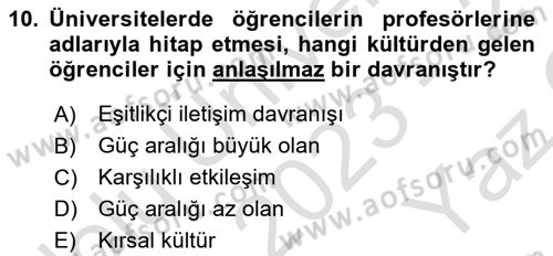 Kültürlerarası İletişim Dersi 2023 - 2024 Yılı Yaz Okulu Sınav Soruları 10. Soru