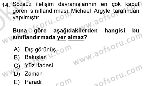 Kültürlerarası İletişim Dersi 2023 - 2024 Yılı Yaz Okulu Sınav Soruları 14. Soru
