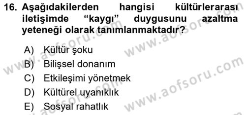 Kültürlerarası İletişim Dersi 2023 - 2024 Yılı Yaz Okulu Sınav Soruları 16. Soru