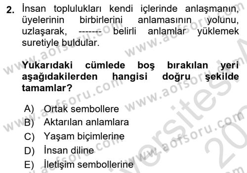 Kültürlerarası İletişim Dersi 2023 - 2024 Yılı Yaz Okulu Sınav Soruları 2. Soru