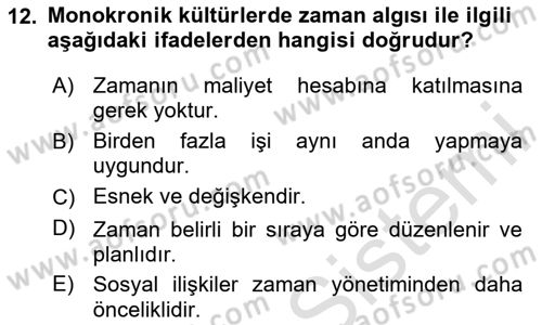 Kültürlerarası İletişim Dersi 2024 - 2025 Yılı (Vize) Ara Sınav Soruları 12. Soru