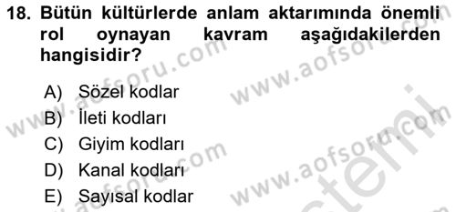 Kültürlerarası İletişim Dersi 2024 - 2025 Yılı (Vize) Ara Sınav Soruları 18. Soru