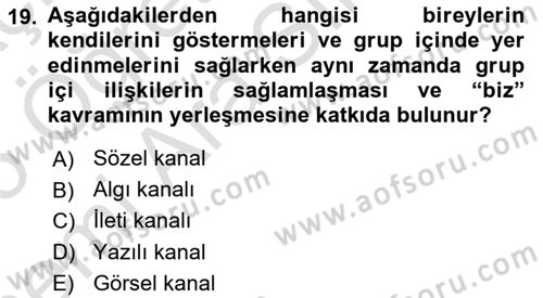 Kültürlerarası İletişim Dersi 2024 - 2025 Yılı (Vize) Ara Sınav Soruları 19. Soru