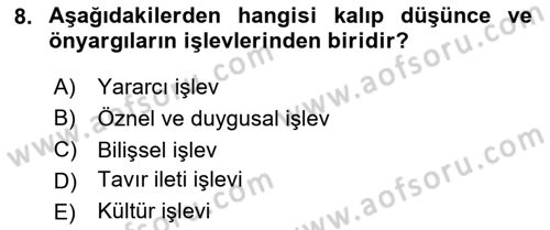 Kültürlerarası İletişim Dersi 2024 - 2025 Yılı (Vize) Ara Sınav Soruları 8. Soru
