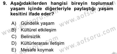 Kültürlerarası İletişim Dersi 2024 - 2025 Yılı (Vize) Ara Sınav Soruları 9. Soru
