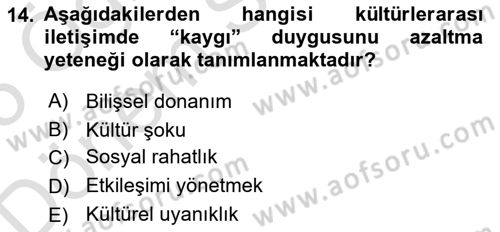 Kültürlerarası İletişim Dersi 2024 - 2025 Yılı (Final) Dönem Sonu Sınav Soruları 14. Soru