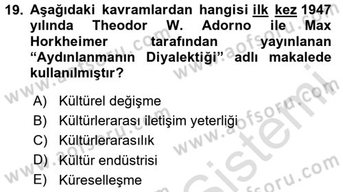 Kültürlerarası İletişim Dersi 2024 - 2025 Yılı (Final) Dönem Sonu Sınav Soruları 19. Soru