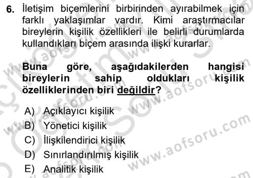 Kültürlerarası İletişim Dersi 2024 - 2025 Yılı (Final) Dönem Sonu Sınav Soruları 6. Soru