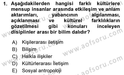 Kültürlerarası İletişim Dersi 2024 - 2025 Yılı Yaz Okulu Sınav Soruları 1. Soru