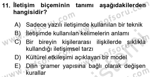 Kültürlerarası İletişim Dersi 2024 - 2025 Yılı Yaz Okulu Sınav Soruları 11. Soru