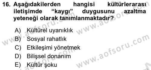 Kültürlerarası İletişim Dersi 2024 - 2025 Yılı Yaz Okulu Sınav Soruları 16. Soru