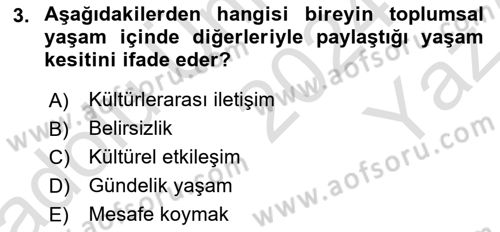 Kültürlerarası İletişim Dersi 2024 - 2025 Yılı Yaz Okulu Sınav Soruları 3. Soru