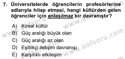 Kültürlerarası İletişim Dersi 2024 - 2025 Yılı Yaz Okulu Sınav Soruları 7. Soru