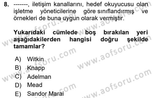 Kültürlerarası İletişim Dersi 2024 - 2025 Yılı Yaz Okulu Sınav Soruları 8. Soru