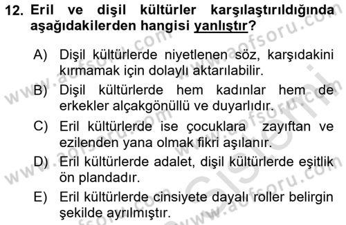 Kültürlerarası İletişim Dersi 2025 - 2026 Yılı (Vize) Ara Sınav Soruları 12. Soru