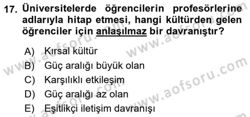 Kültürlerarası İletişim Dersi 2025 - 2026 Yılı (Vize) Ara Sınav Soruları 17. Soru