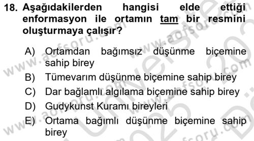 Kültürlerarası İletişim Dersi 2025 - 2026 Yılı (Vize) Ara Sınav Soruları 18. Soru