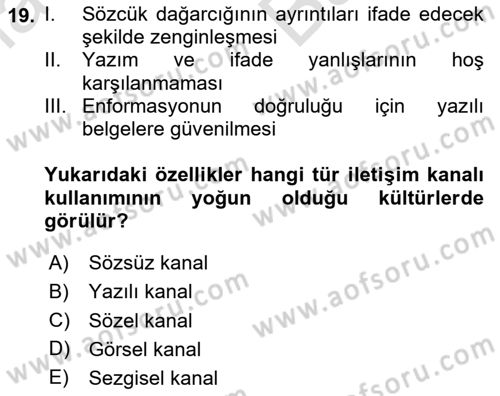 Kültürlerarası İletişim Dersi 2025 - 2026 Yılı (Vize) Ara Sınav Soruları 19. Soru