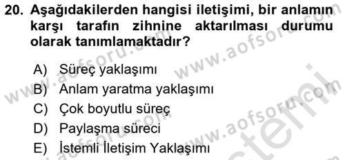 Kültürlerarası İletişim Dersi 2025 - 2026 Yılı (Vize) Ara Sınav Soruları 20. Soru