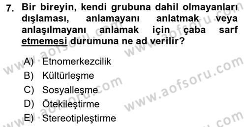 Kültürlerarası İletişim Dersi 2025 - 2026 Yılı (Vize) Ara Sınav Soruları 7. Soru