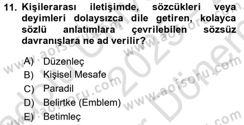 Kültürlerarası İletişim Dersi 2025 - 2026 Yılı (Final) Dönem Sonu Sınav Soruları 11. Soru