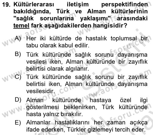 Kültürlerarası İletişim Dersi 2025 - 2026 Yılı (Final) Dönem Sonu Sınav Soruları 19. Soru