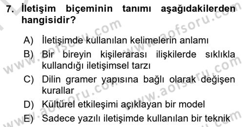 Kültürlerarası İletişim Dersi 2025 - 2026 Yılı (Final) Dönem Sonu Sınav Soruları 7. Soru