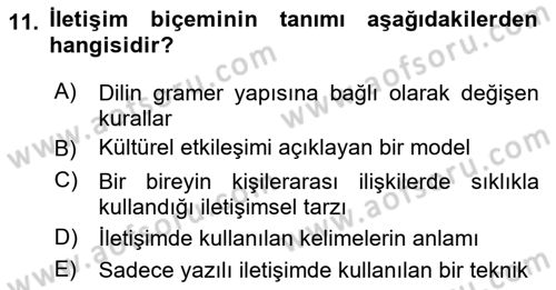 Kültürlerarası İletişim Dersi 2025 - 2026 Yılı Yaz Okulu Sınav Soruları 11. Soru