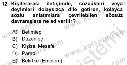 Kültürlerarası İletişim Dersi 2025 - 2026 Yılı Yaz Okulu Sınav Soruları 12. Soru