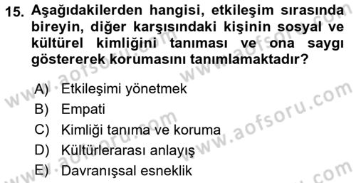 Kültürlerarası İletişim Dersi 2025 - 2026 Yılı Yaz Okulu Sınav Soruları 15. Soru