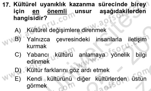 Kültürlerarası İletişim Dersi 2025 - 2026 Yılı Yaz Okulu Sınav Soruları 17. Soru