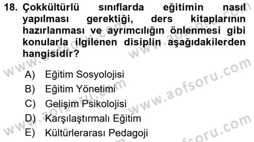 Kültürlerarası İletişim Dersi 2025 - 2026 Yılı Yaz Okulu Sınav Soruları 18. Soru