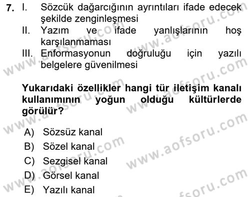 Kültürlerarası İletişim Dersi 2025 - 2026 Yılı Yaz Okulu Sınav Soruları 7. Soru