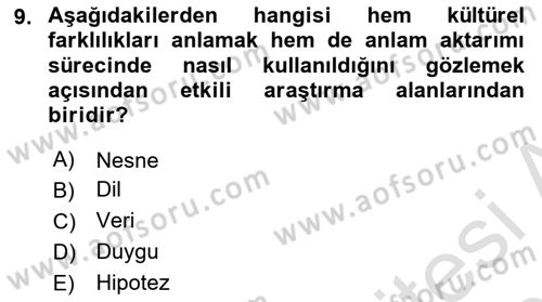 Kültürlerarası İletişim Dersi 2025 - 2026 Yılı Yaz Okulu Sınav Soruları 9. Soru