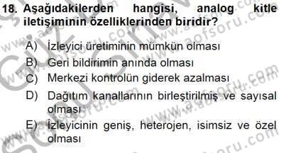 Toplum ve İletişim Dersi 2015 - 2016 Yılı (Final) Dönem Sonu Sınav Soruları 18. Soru