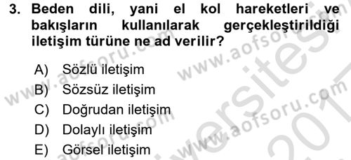 Toplum ve İletişim Dersi Ara Sınavı Deneme Sınav Soruları 3. Soru