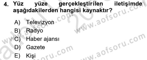 Toplum ve İletişim Dersi Ara Sınavı Deneme Sınav Soruları 4. Soru
