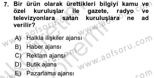 Toplum ve İletişim Dersi Ara Sınavı Deneme Sınav Soruları 7. Soru