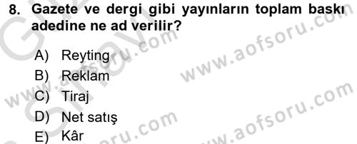 Toplum ve İletişim Dersi 2016 - 2017 Yılı (Vize) Ara Sınav Soruları 8. Soru