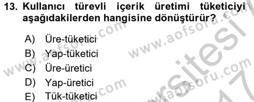 Dijital İletişim ve Yeni Medya Dersi 2016 - 2017 Yılı (Vize) Ara Sınavı 13. Soru