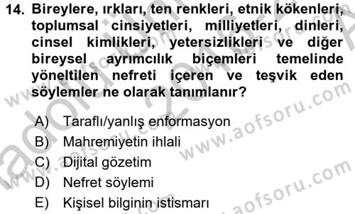 Dijital İletişim ve Yeni Medya Dersi 2016 - 2017 Yılı (Vize) Ara Sınav Soruları 14. Soru