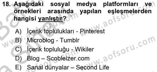 Dijital İletişim ve Yeni Medya Dersi 2016 - 2017 Yılı (Vize) Ara Sınav Soruları 18. Soru
