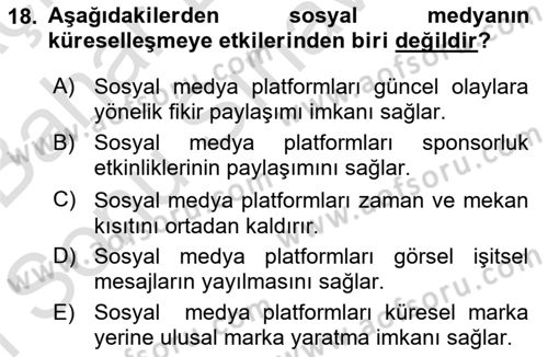 Dijital İletişim ve Yeni Medya Dersi 2016 - 2017 Yılı (Final) Dönem Sonu Sınav Soruları 18. Soru