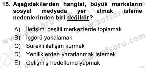 Dijital İletişim ve Yeni Medya Dersi 2017 - 2018 Yılı 3 Ders Sınav Soruları 15. Soru