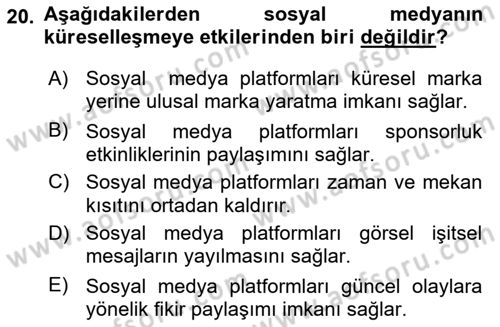 Dijital İletişim ve Yeni Medya Dersi 2017 - 2018 Yılı 3 Ders Sınav Soruları 20. Soru