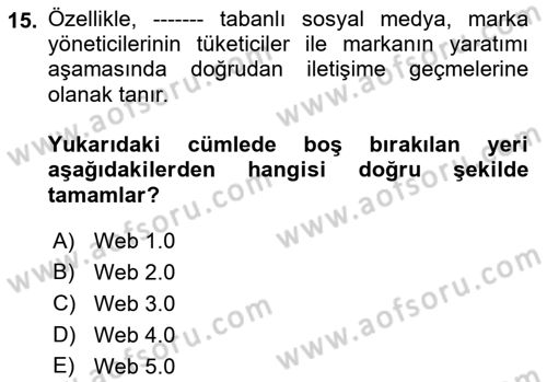 Dijital İletişim ve Yeni Medya Dersi 2017 - 2018 Yılı (Final) Dönem Sonu Sınav Soruları 15. Soru