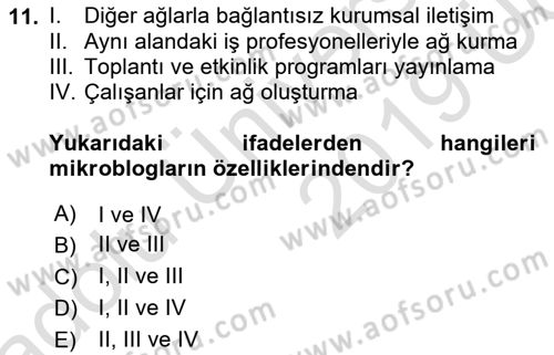 Dijital İletişim ve Yeni Medya Dersi 2018 - 2019 Yılı 3 Ders Sınav Soruları 11. Soru