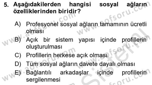 Dijital İletişim ve Yeni Medya Dersi 2018 - 2019 Yılı 3 Ders Sınav Soruları 5. Soru