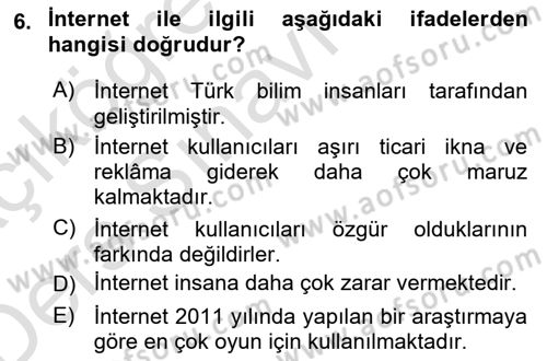 Dijital İletişim ve Yeni Medya Dersi 2018 - 2019 Yılı 3 Ders Sınav Soruları 6. Soru