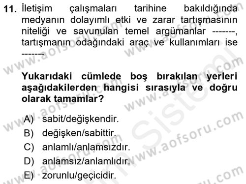 Dijital İletişim ve Yeni Medya Dersi 2018 - 2019 Yılı (Vize) Ara Sınav Soruları 11. Soru